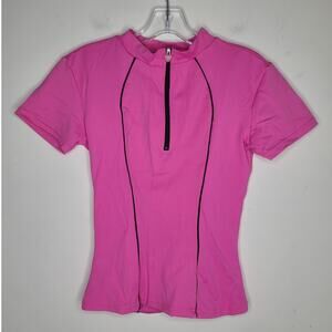 Trashy Cat bubblegum pink short sleeve cycling jersey with black trim - small